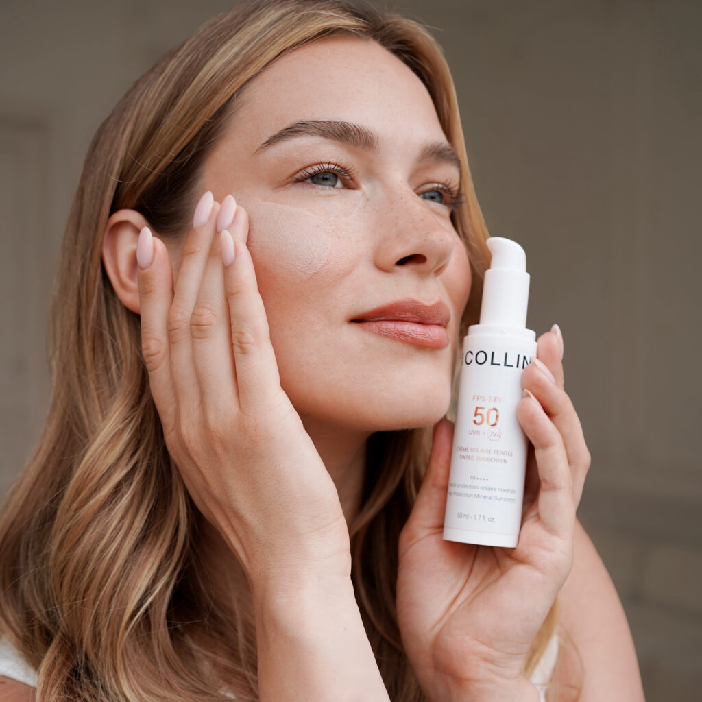 Model with light protection cream SPF 50 with Tinted Sunscreen pigment coloring, capacity 50 ml