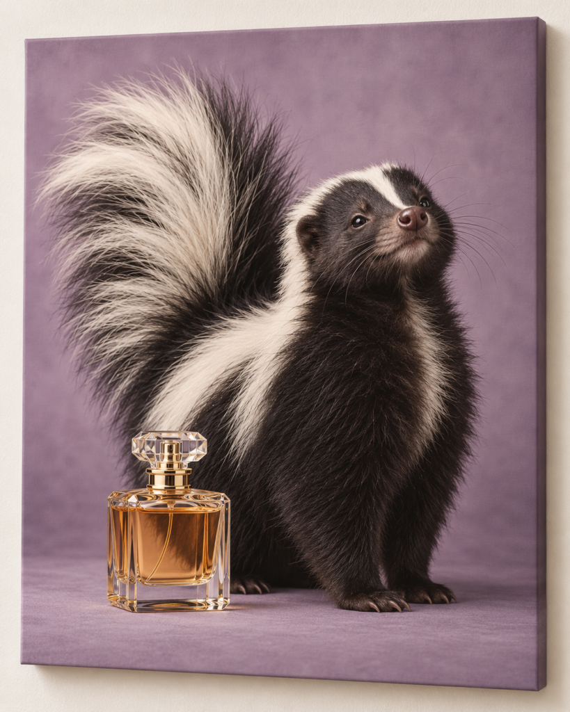 A Scent of Character: humorous animal artwork on a frameless canvas