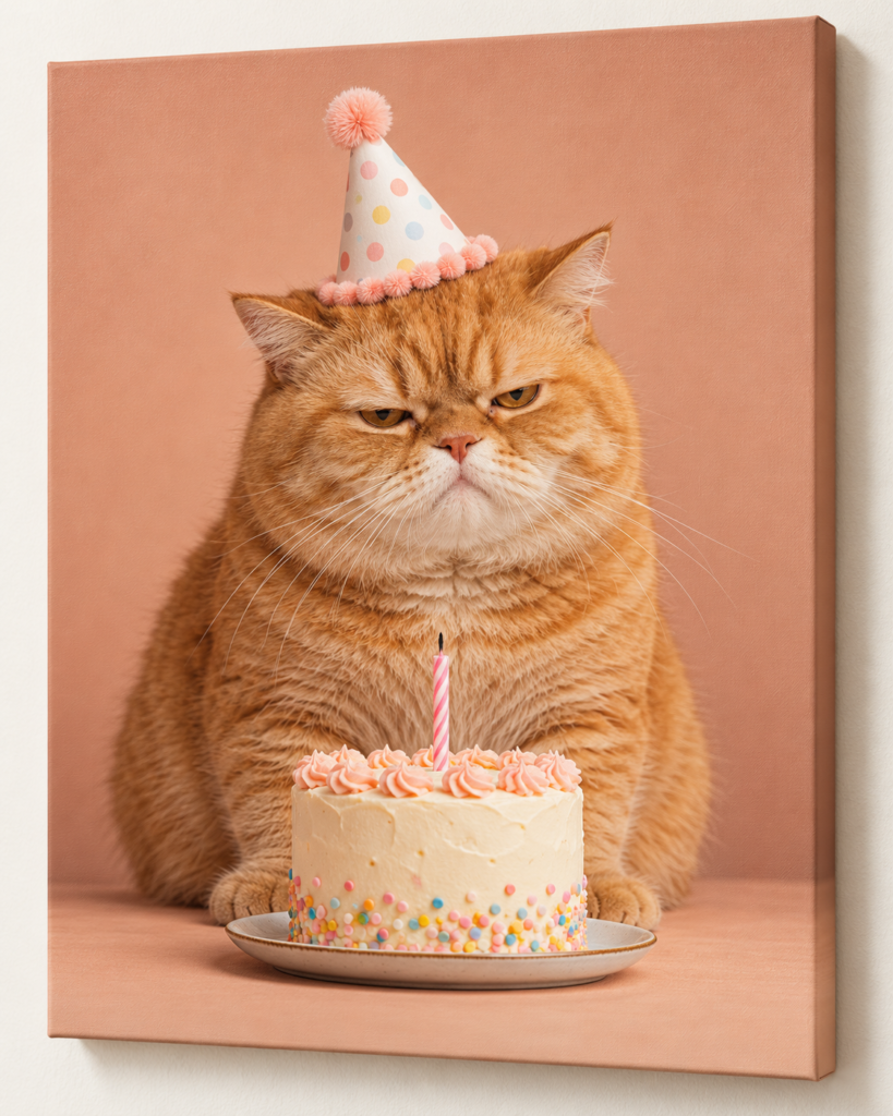 Birthday Enthusiasm: humorous animal artwork on a frameless canvas
