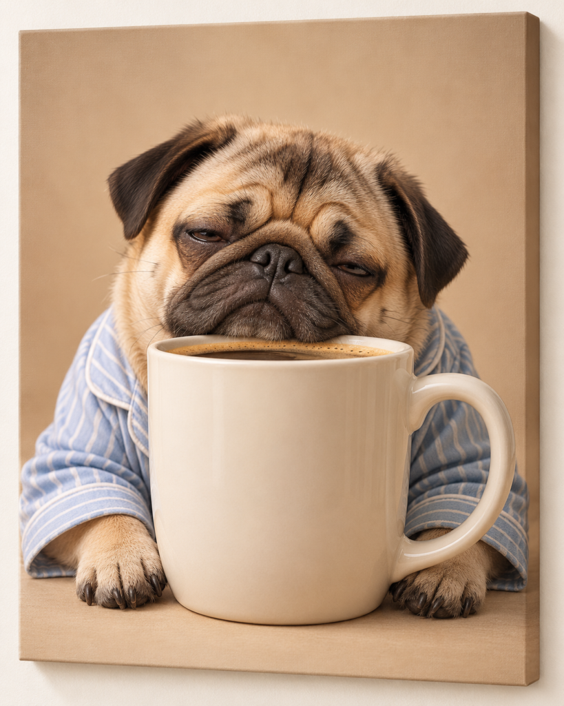 Five More Minutes: humorous animal artwork on a frameless canvas