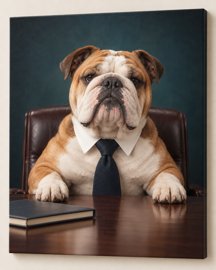 The Boss: humorous animal artwork on a frameless canvas